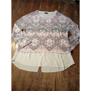 XL Kiara Lightweight Knit Long Sleeve Pullover Shirt Top White Purple Blue